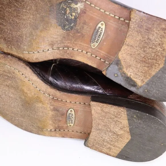 FLAWS** Belvedere Genuine Ostrich Brown Leather Oxford‎ Dress Shoes Mens 9.5 E