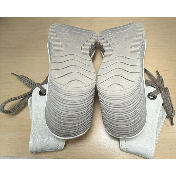 FLY LONDON P501206003 Wedge Shoes Leather Beige Lace‎ Up Size 9-9.5 Eu 40