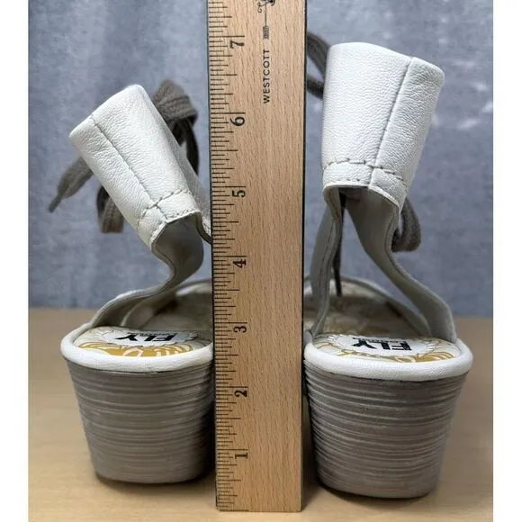 FLY LONDON P501206003 Wedge Shoes Leather Beige Lace‎ Up Size 9-9.5 Eu 40