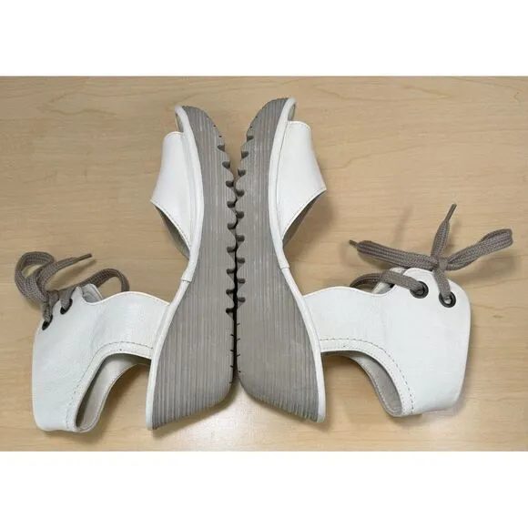 FLY LONDON P501206003 Wedge Shoes Leather Beige Lace‎ Up Size 9-9.5 Eu 40