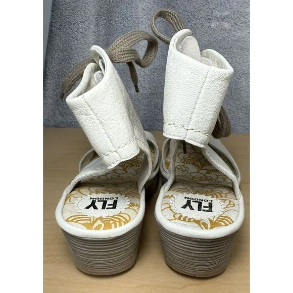 FLY LONDON P501206003 Wedge Shoes Leather Beige Lace‎ Up Size 9-9.5 Eu 40