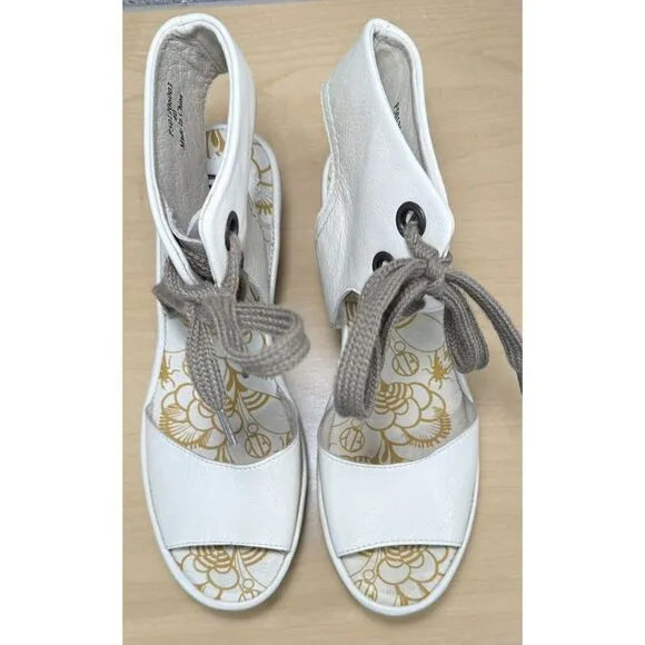 FLY LONDON P501206003 Wedge Shoes Leather Beige Lace‎ Up Size 9-9.5 Eu 40