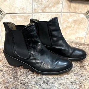 Fly London Phil Chelsea Black Ankle Boots Size 38 US 8