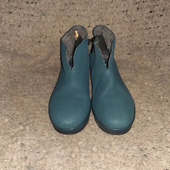 FLY LONDON-Teal Nubuck-Leather Wrapped Platform Wedge-Side Zip-Sz 37-Near Mint