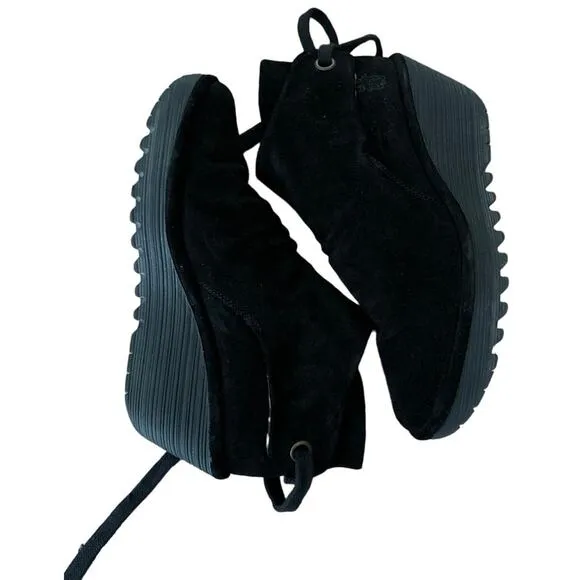 FLY London Women's Black Velvet Yama Ankle wedge Boot size 10