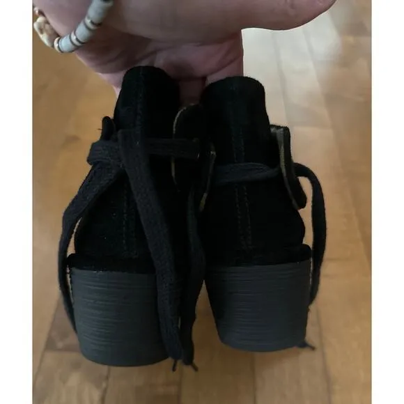 FLY London Women's Black Velvet Yama Ankle wedge Boot size 10