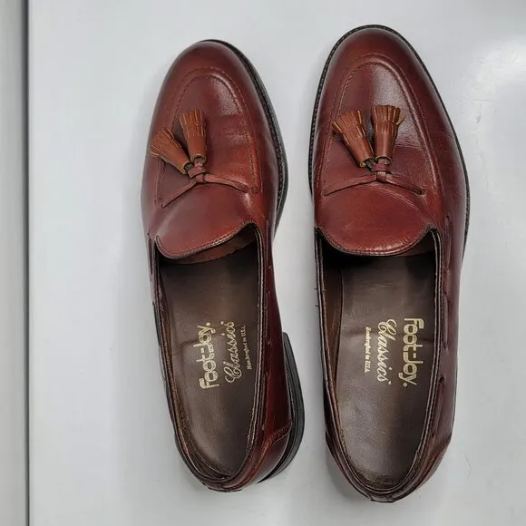 Footjoy Classics Men Loafer Size 9.5 B Brown Leather Tassels Vintage Golf Shoes