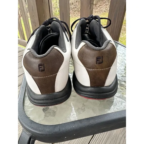 FootJoy Golf Shoes Saddle Leather Spiked EXZONE White Brown Mens 10.5W