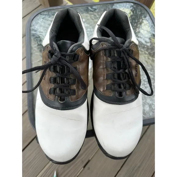 FootJoy Golf Shoes Saddle Leather Spiked EXZONE White Brown Mens 10.5W