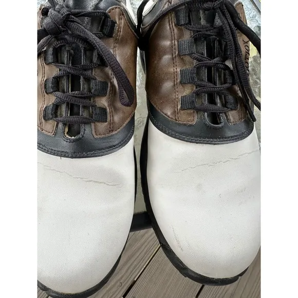 FootJoy Golf Shoes Saddle Leather Spiked EXZONE White Brown Mens 10.5W