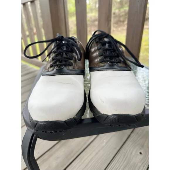 FootJoy Golf Shoes Saddle Leather Spiked EXZONE White Brown Mens 10.5W