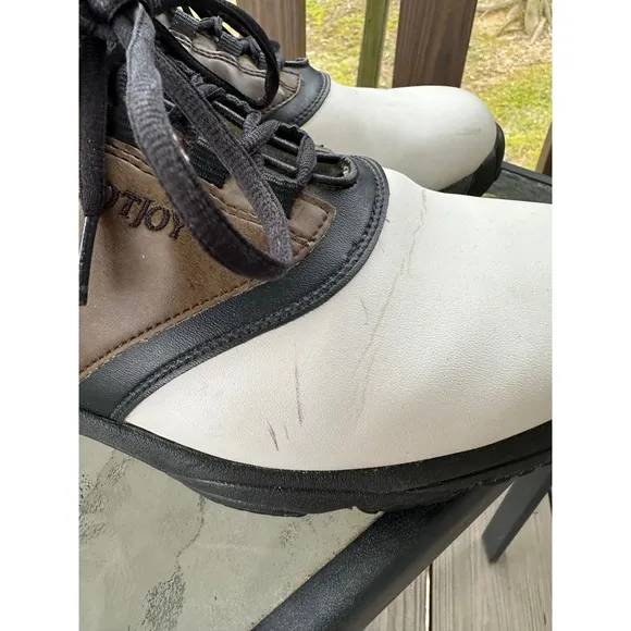 FootJoy Golf Shoes Saddle Leather Spiked EXZONE White Brown Mens 10.5W