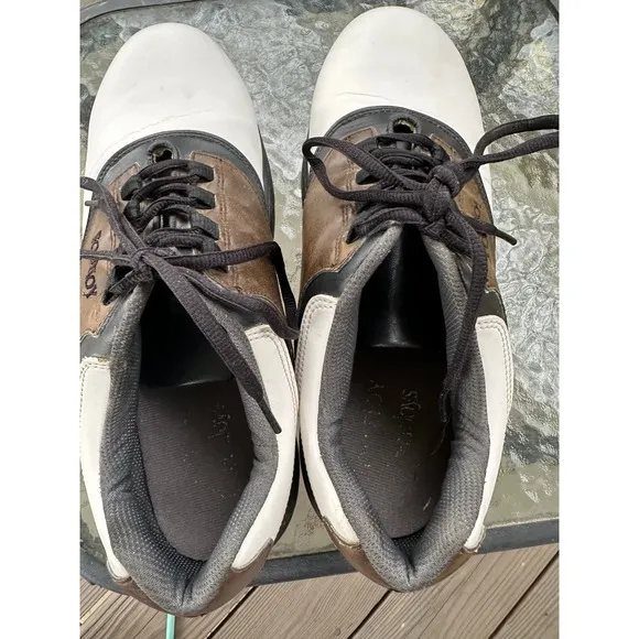 FootJoy Golf Shoes Saddle Leather Spiked EXZONE White Brown Mens 10.5W