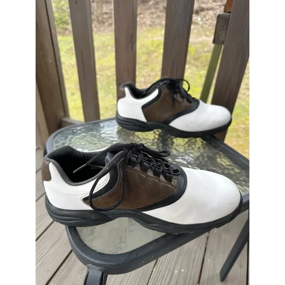 FootJoy Golf Shoes Saddle Leather Spiked EXZONE White Brown Mens 10.5W