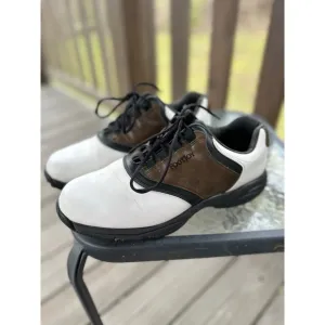 FootJoy Golf Shoes Saddle Leather Spiked EXZONE White Brown Mens 10.5W