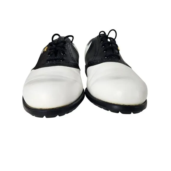 FootJoy SoftJoys Mens 8M Black &amp; White Leather Saddle Golf Shoes Classic Sport