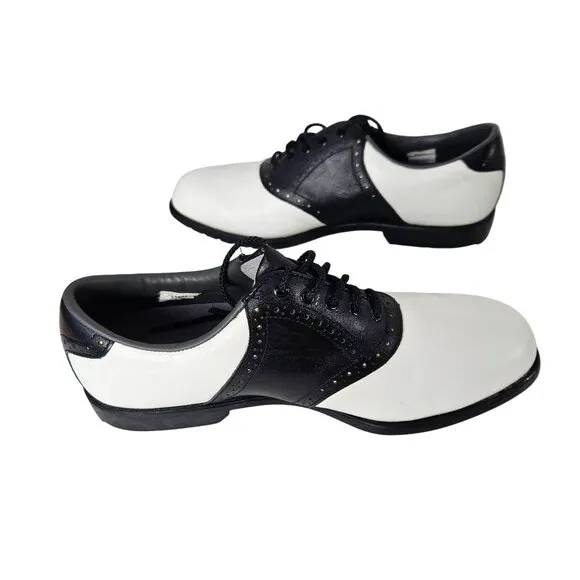 FootJoy SoftJoys Mens 8M Black &amp; White Leather Saddle Golf Shoes Classic Sport