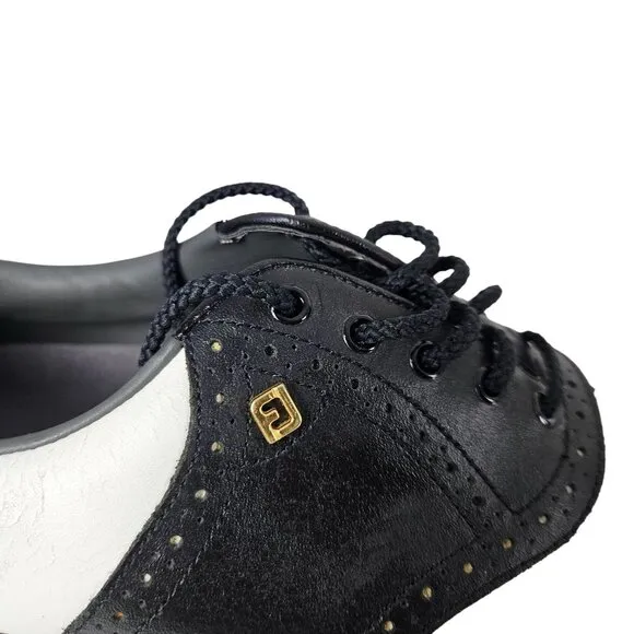 FootJoy SoftJoys Mens 8M Black &amp; White Leather Saddle Golf Shoes Classic Sport
