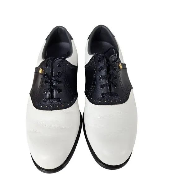 FootJoy SoftJoys Mens 8M Black &amp; White Leather Saddle Golf Shoes Classic Sport