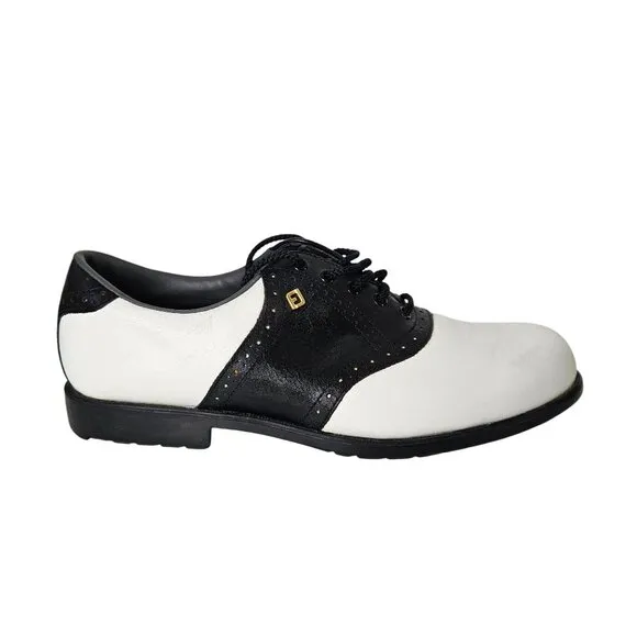 FootJoy SoftJoys Mens 8M Black &amp; White Leather Saddle Golf Shoes Classic Sport