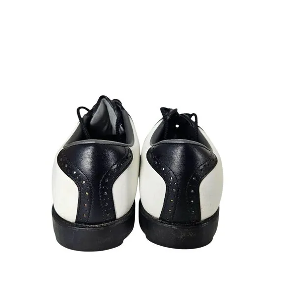 FootJoy SoftJoys Mens 8M Black &amp; White Leather Saddle Golf Shoes Classic Sport