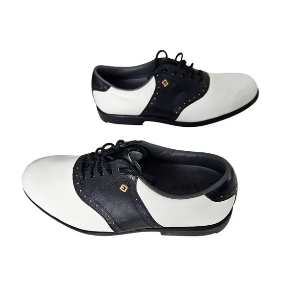 FootJoy SoftJoys Mens 8M Black &amp; White Leather Saddle Golf Shoes Classic Sport