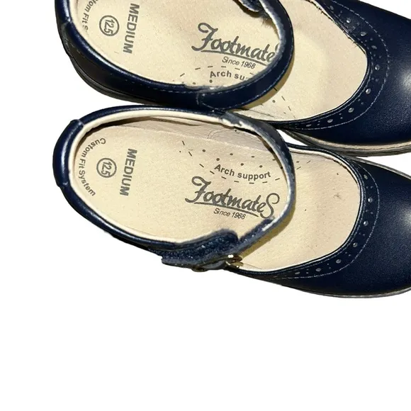 FOOTMATES Allie navy blue Genuine Leather Mary Jane Shoes size 12.5 girl uniform