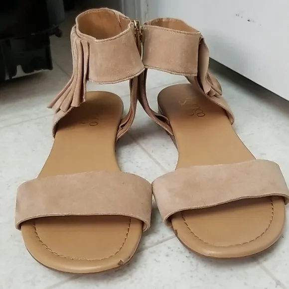 FRANCO SARTO leather sandals tan beige glitter