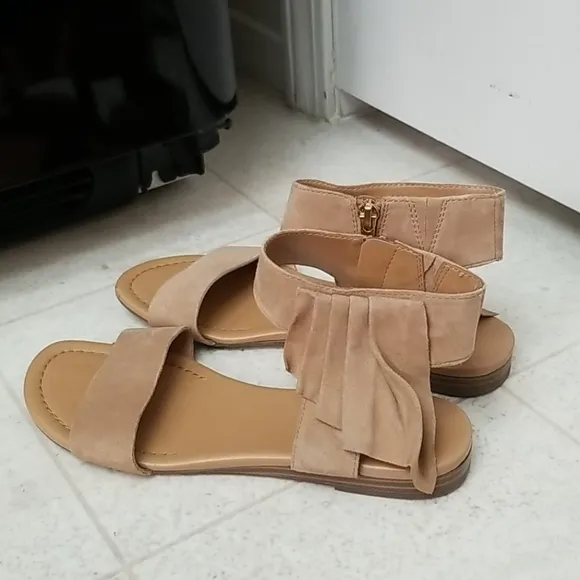 FRANCO SARTO leather sandals tan beige glitter