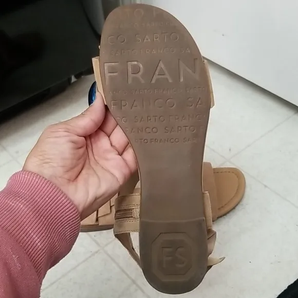 FRANCO SARTO leather sandals tan beige glitter