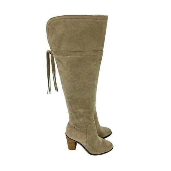 FRANCO SARTO Tan Suede Leather Over the Knee Boots Tassel NEW SZ 7.5