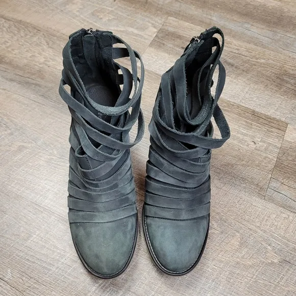 Free People Black Hybrid Strappy Heel Ankle Booties Boots
