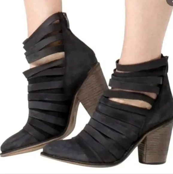 Free People Black Hybrid Strappy Heel Ankle Booties Boots