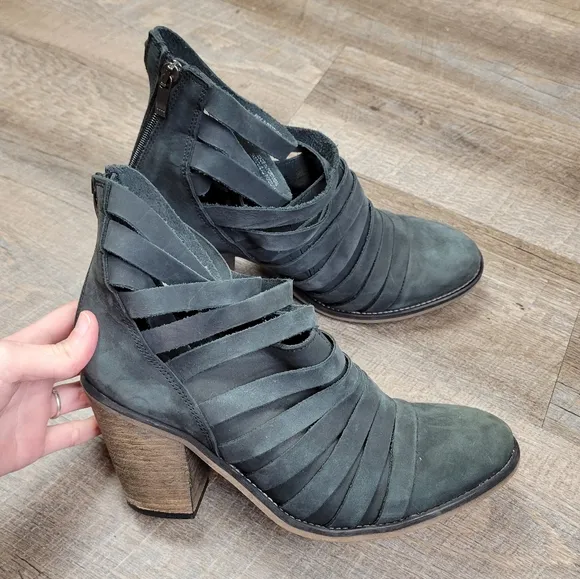 Free People Black Hybrid Strappy Heel Ankle Booties Boots