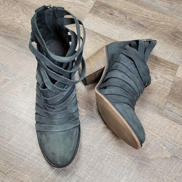 Free People Black Hybrid Strappy Heel Ankle Booties Boots