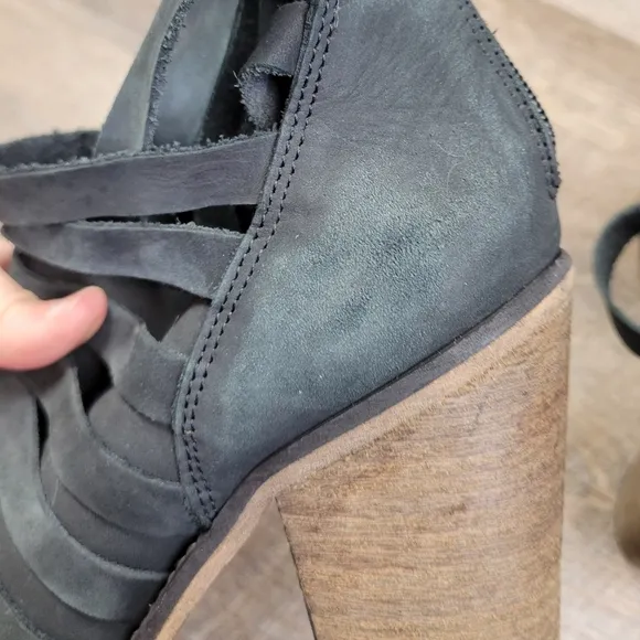 Free People Black Hybrid Strappy Heel Ankle Booties Boots