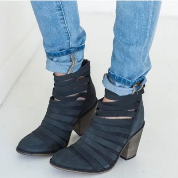 Free People Black Hybrid Strappy Heel Ankle Booties Boots