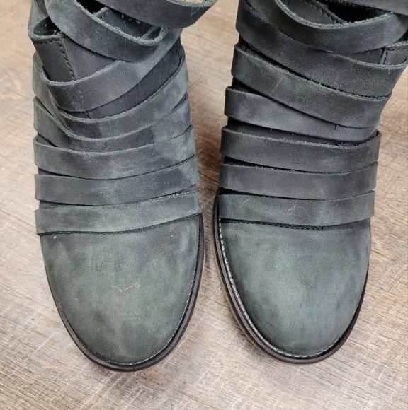 Free People Black Hybrid Strappy Heel Ankle Booties Boots