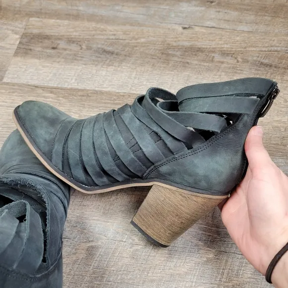 Free People Black Hybrid Strappy Heel Ankle Booties Boots
