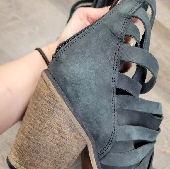Free People Black Hybrid Strappy Heel Ankle Booties Boots