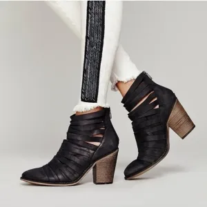 Free People Black Hybrid Strappy Heel Ankle Booties Boots