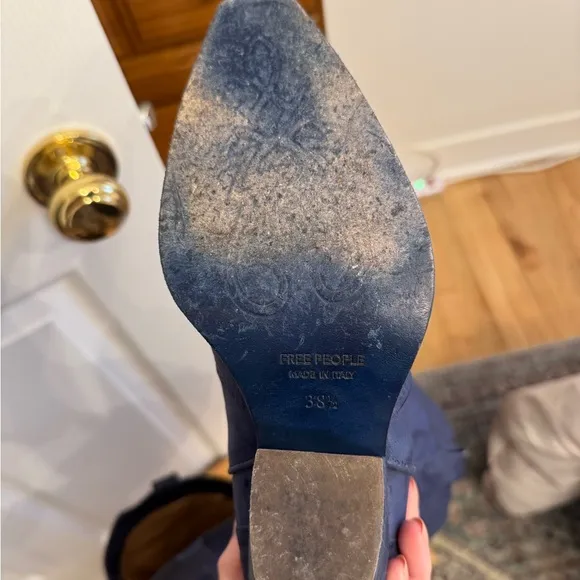 Free People Blue Leather Cowboy Boots with Silver Accents