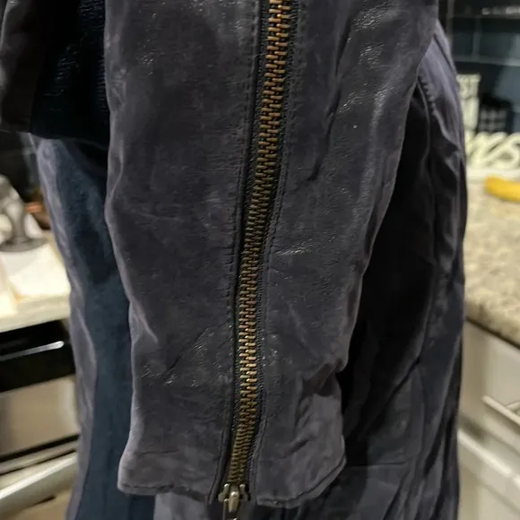 Free People Blue Vegan Leather/Suede Moto Jacket – Size Large