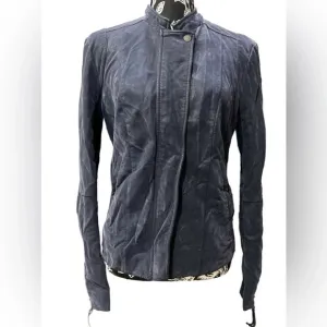 Free People Blue Vegan Leather/Suede Moto Jacket – Size Large