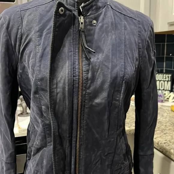Free People Blue Vegan Leather/Suede Moto Jacket – Size Large