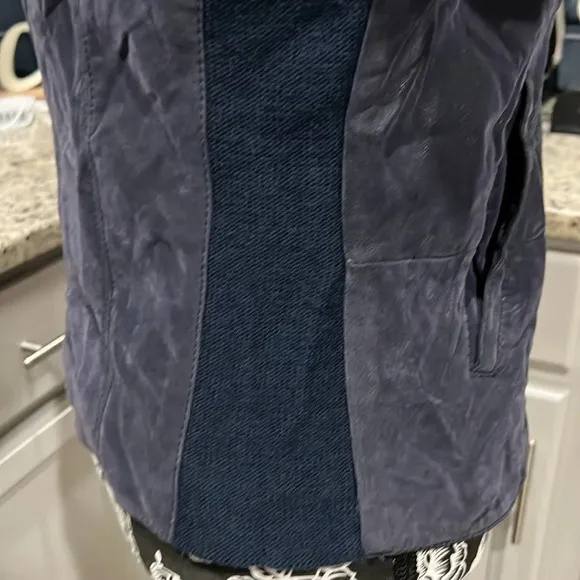 Free People Blue Vegan Leather/Suede Moto Jacket – Size Large