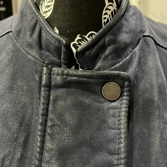Free People Blue Vegan Leather/Suede Moto Jacket – Size Large