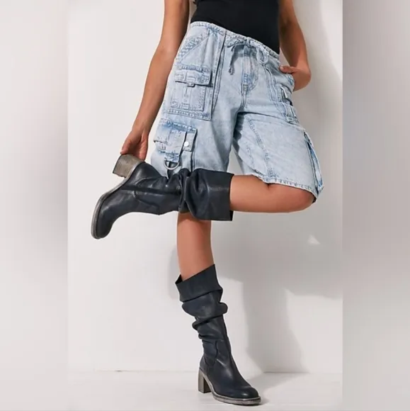 Free People Essential Tall Slouch Black Leather Boots Women’s Size 40 US 10