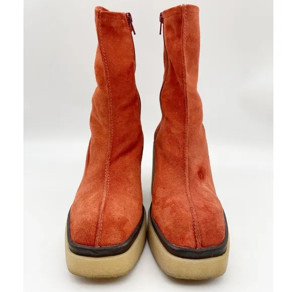 Free People Gigi Burnt Orange Suede Ankle Boots Size 7.5