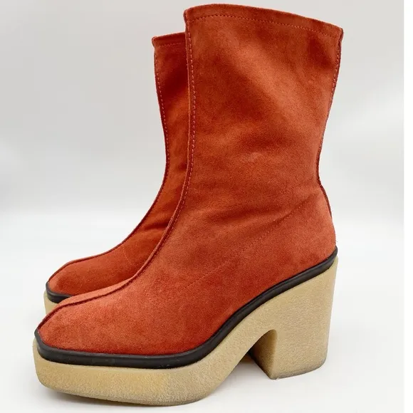 Free People Gigi Burnt Orange Suede Ankle Boots Size 7.5
